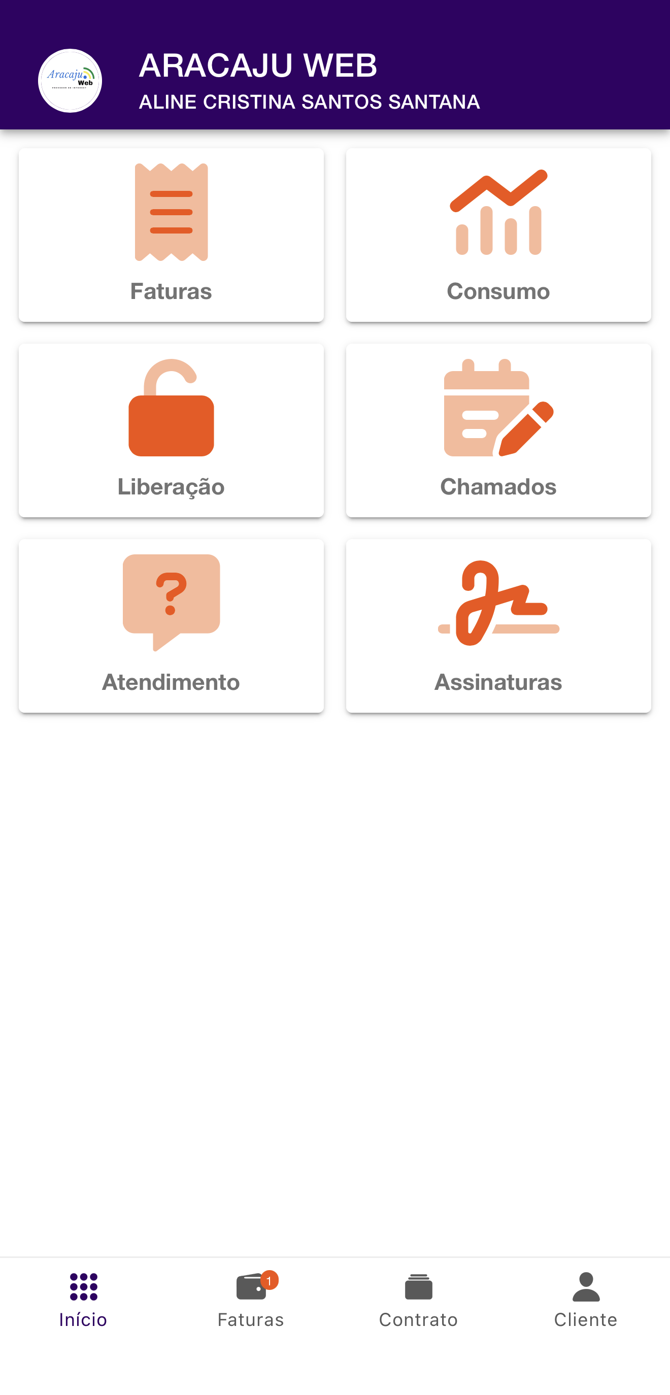 Tela de fatura do aplicativo Aracaju Web
